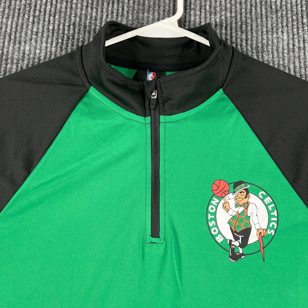 Boston Celtics Shirt 1/4 Zip Pullover Mens Small Green Black Long Sleeve NBA